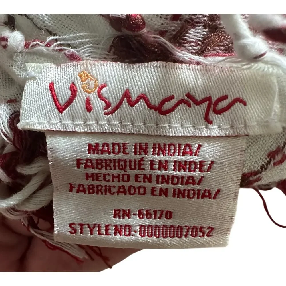 Vismaya White Multi-Color Geometric Aztec Fringe Shawl Scarf Wrap